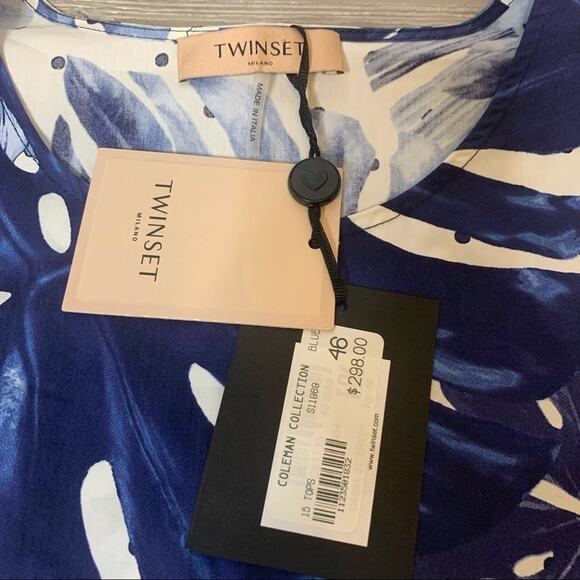 NWT Twinset Milano St. Tropi tropical floral polka dot flutter sleeve top sz 46 - Picture 10 of 12